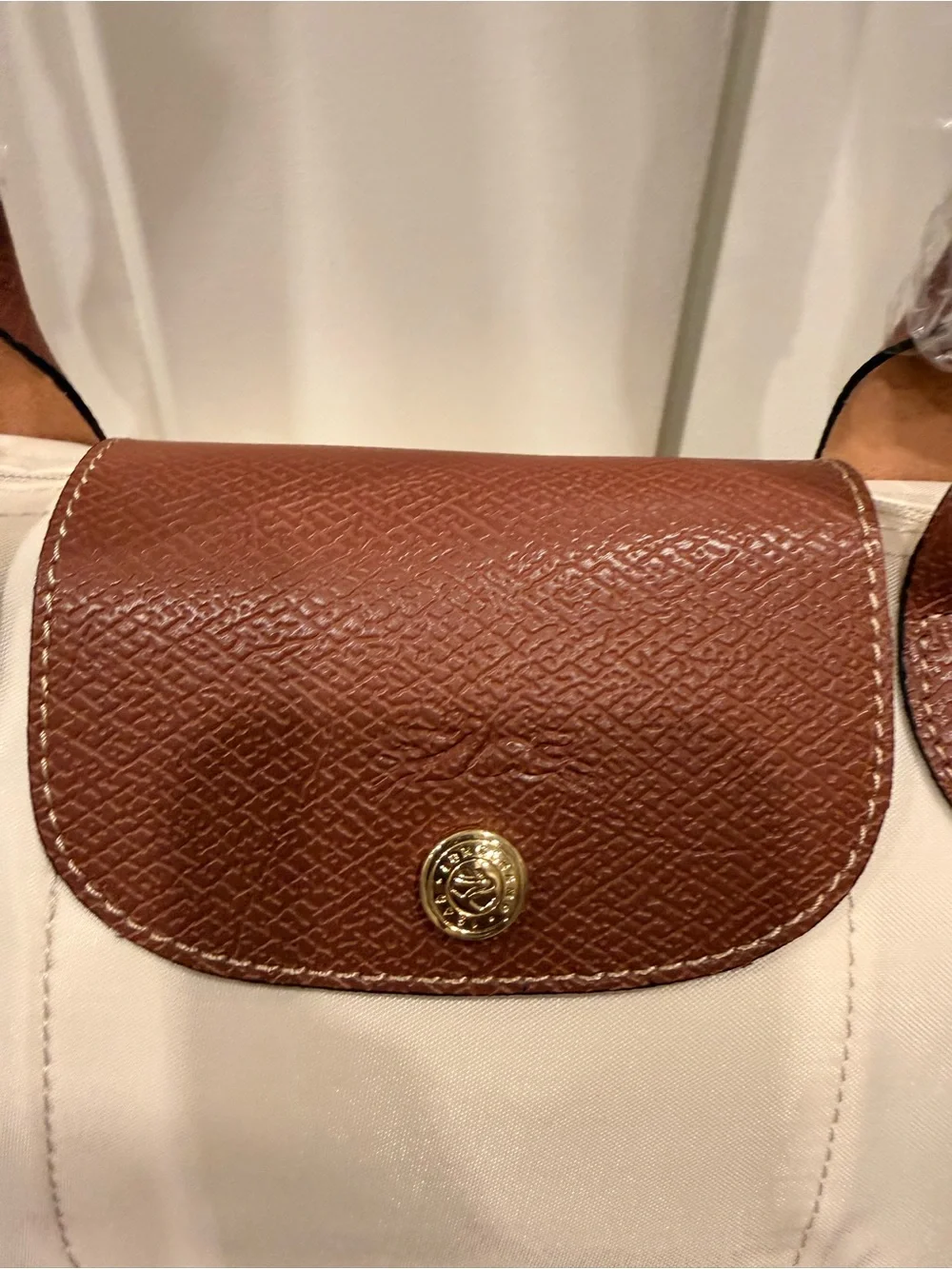 Longchamp Le Pliage cream/Brown/gold zipper tote bag #longchamp #tote Size large